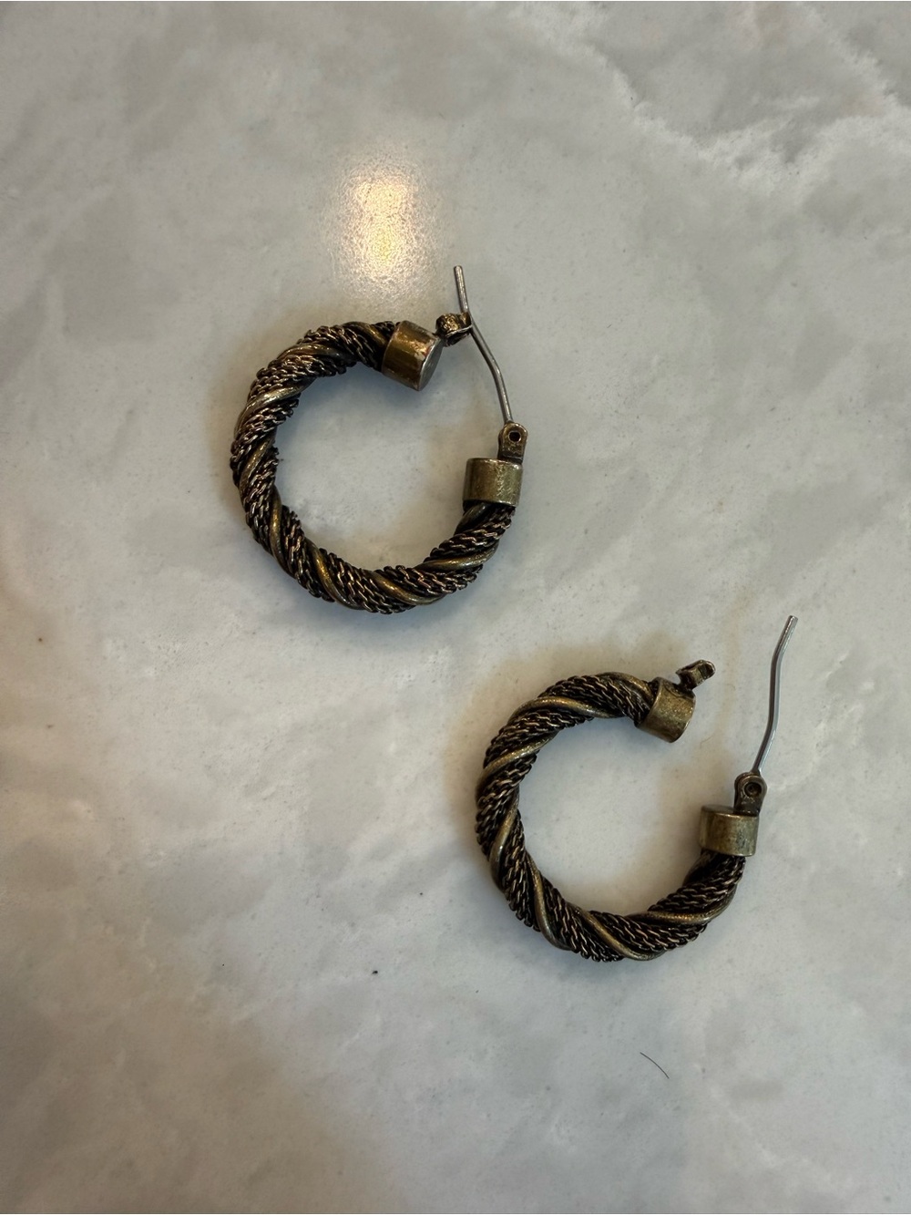 Twisted Rope Hoop Earrings in Antique Brass
